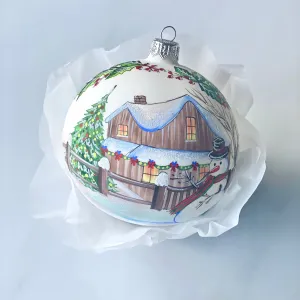100mm Snowman in front yard hand painted bauble