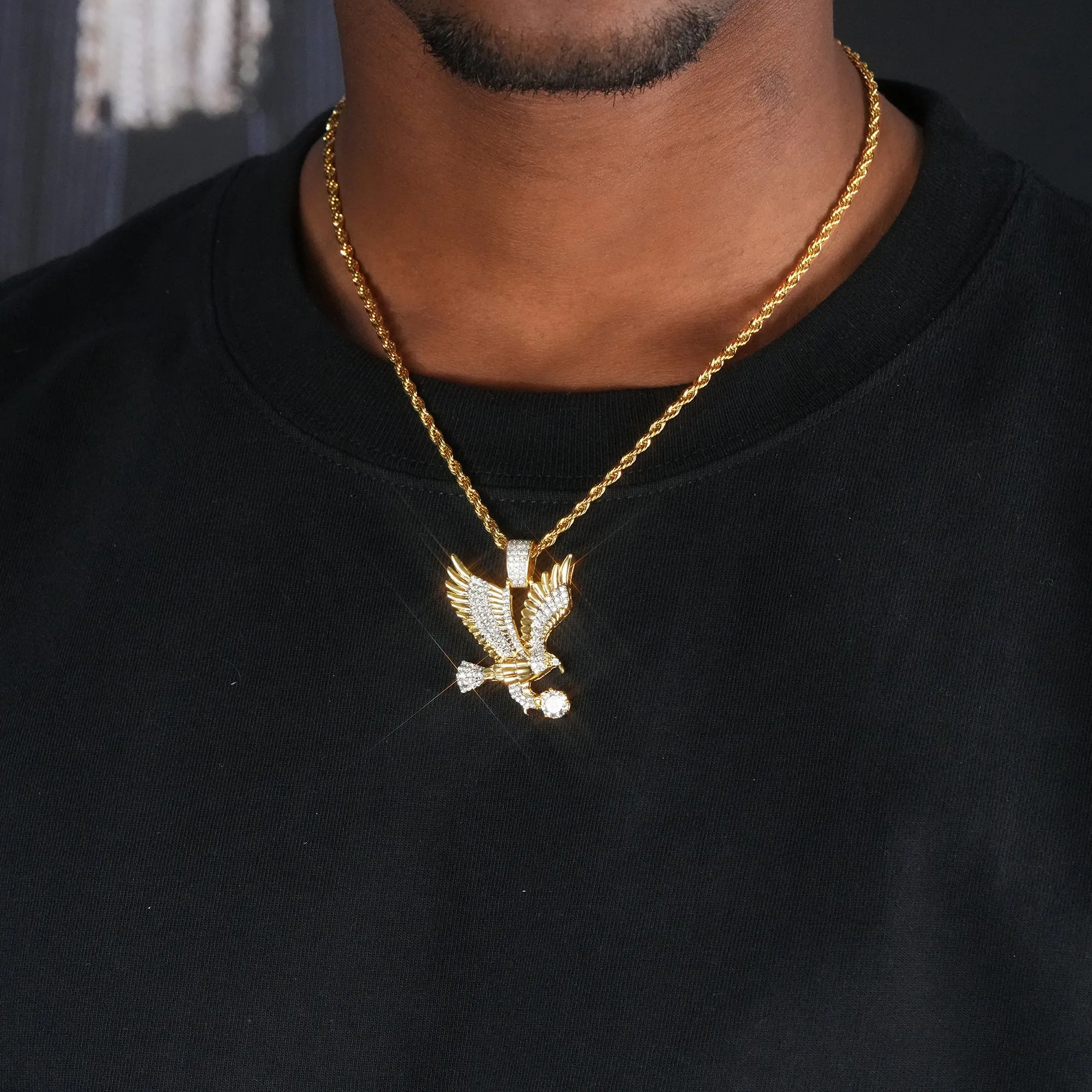 33mm Gold-Plated  Micro-inlay Zircon #eagle#  Pendant &rapper Chain