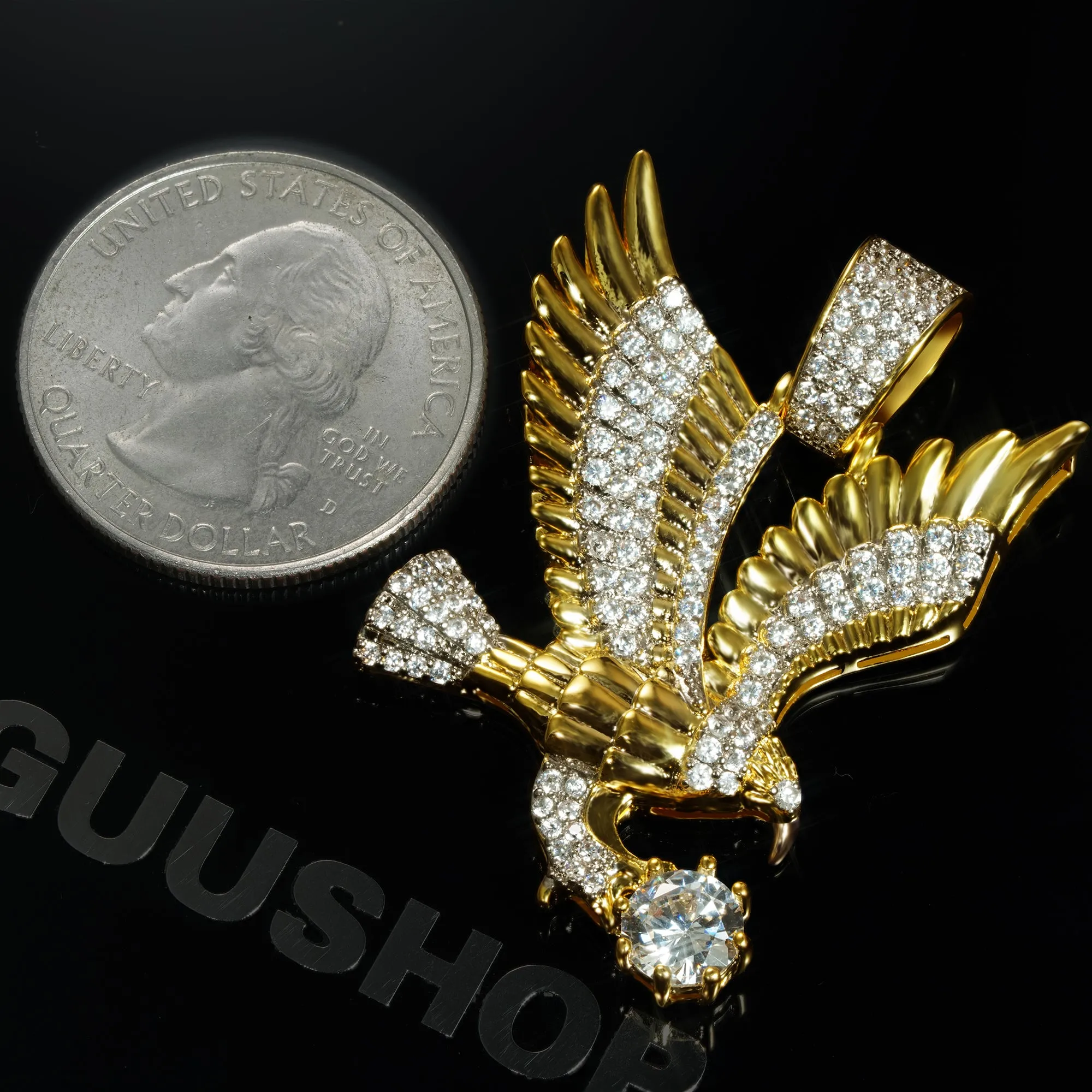 33mm Gold-Plated  Micro-inlay Zircon #eagle#  Pendant &rapper Chain