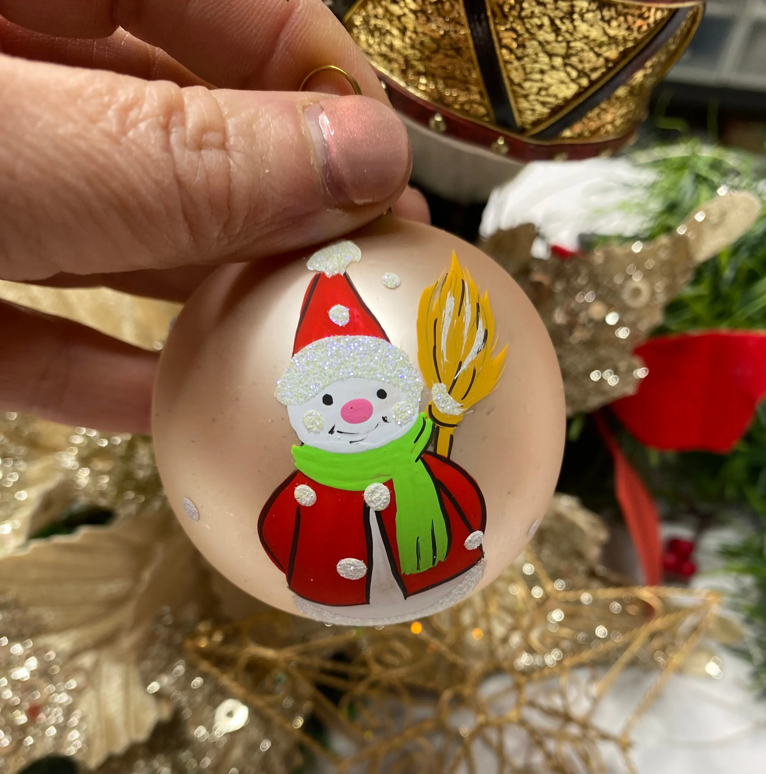 60mm Hand Painted Snowman with Green Scarf