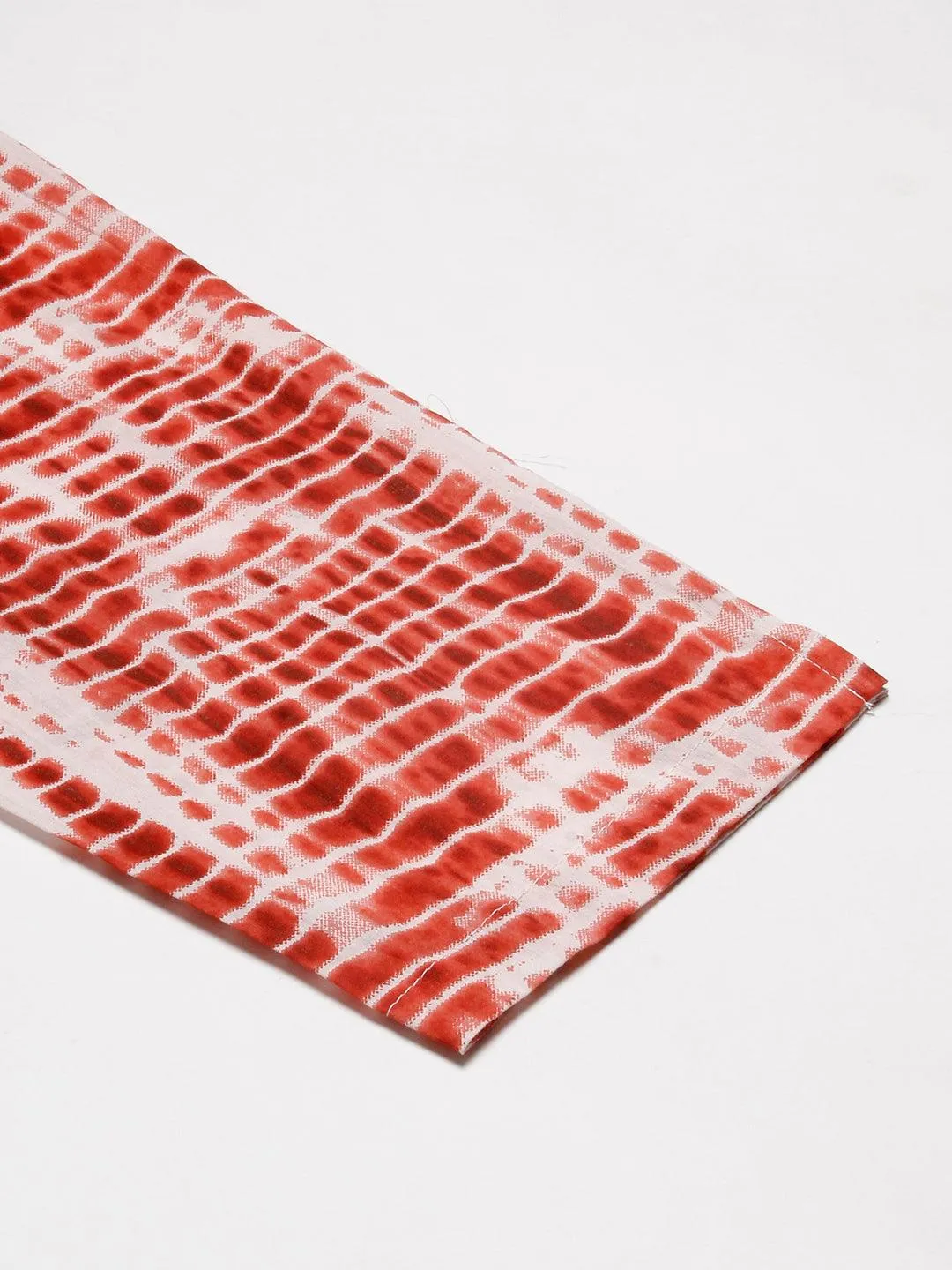 Abstract Tie-Dye Texture Printed Mirror & Resham Embroidered Kurta With Pants - Red