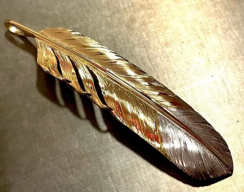 Albatory Tip Silver 18K Gold Feather Pendant L
