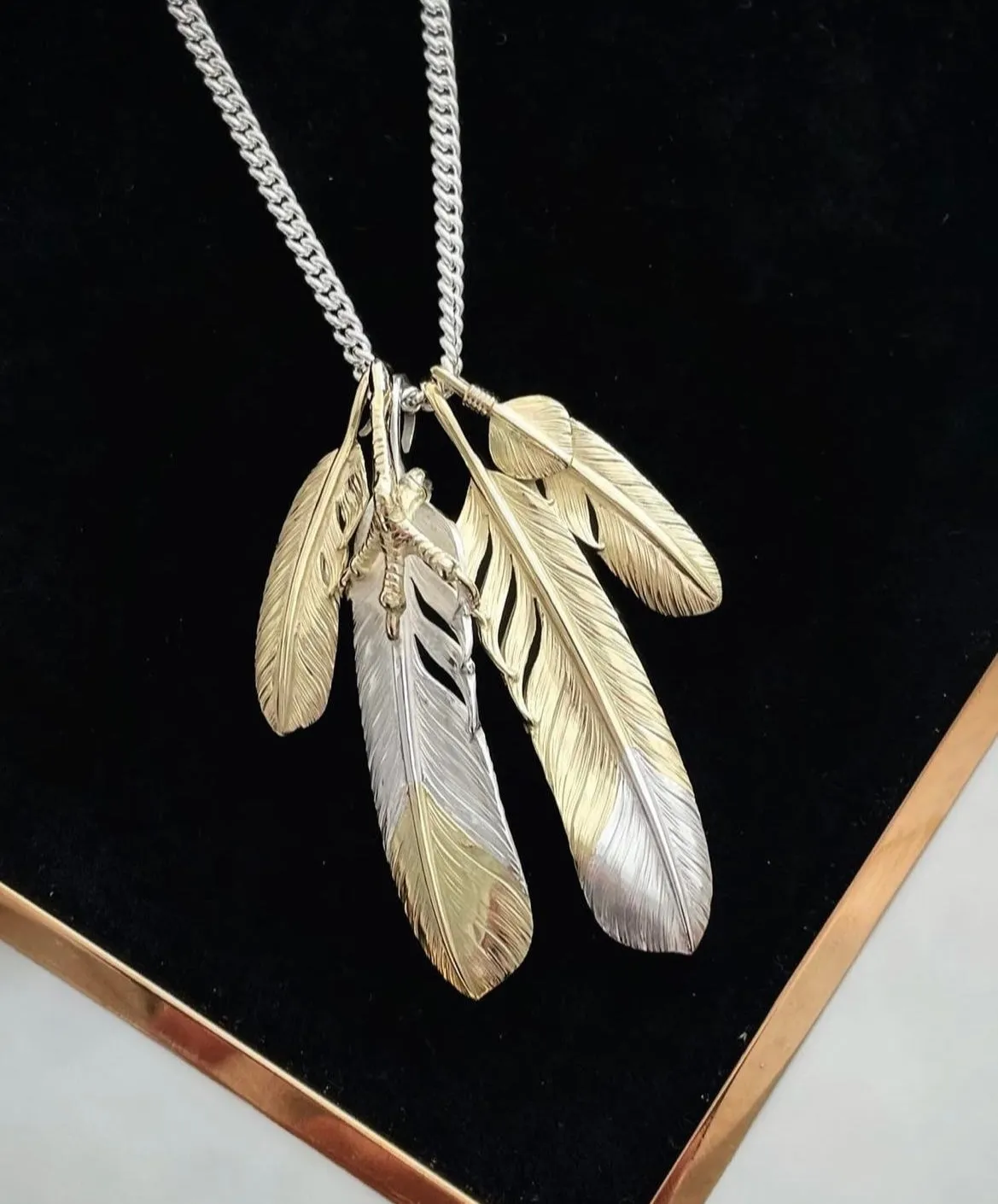 Albatory Tip Silver 18K Gold Feather Pendant L
