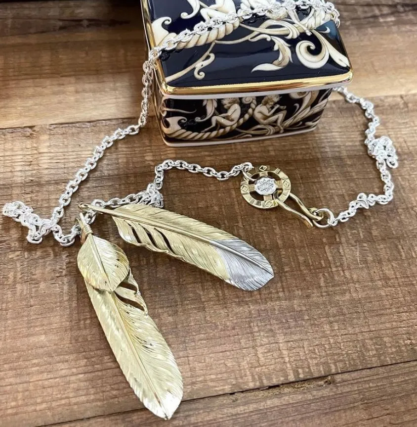 Albatory Tip Silver 18K Gold Feather Pendant L