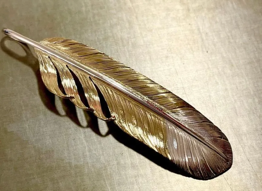 Albatory Tip Silver 18K Gold Feather Pendant L