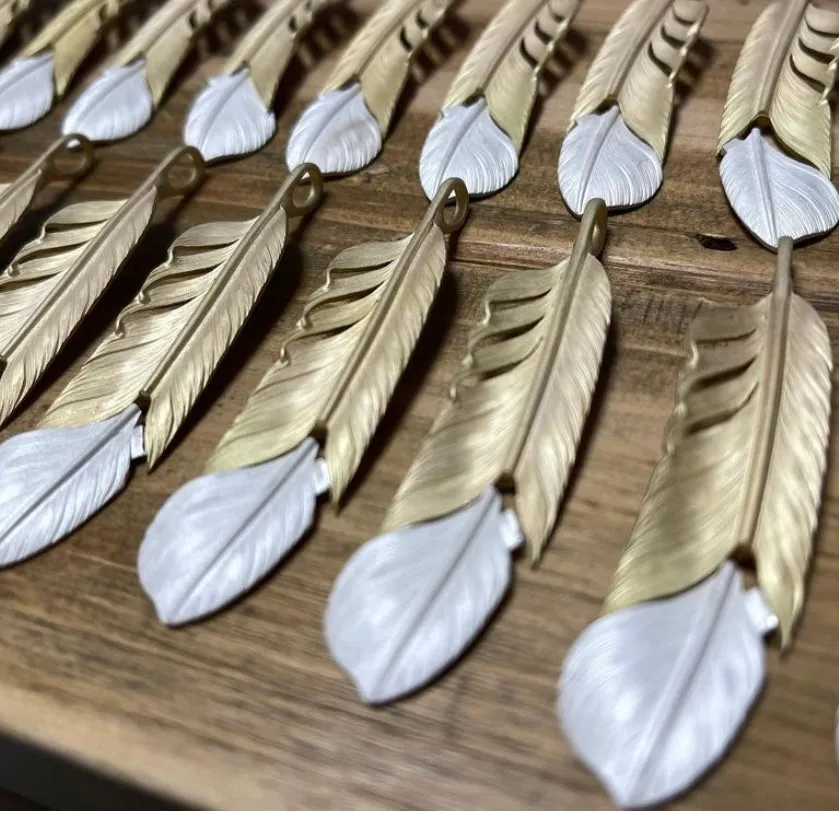Albatory Tip Silver 18K Gold Feather Pendant L