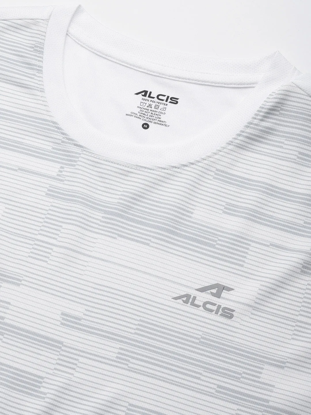 Alcis Men White GreyPrinted Slim Fit Sports T-shirt