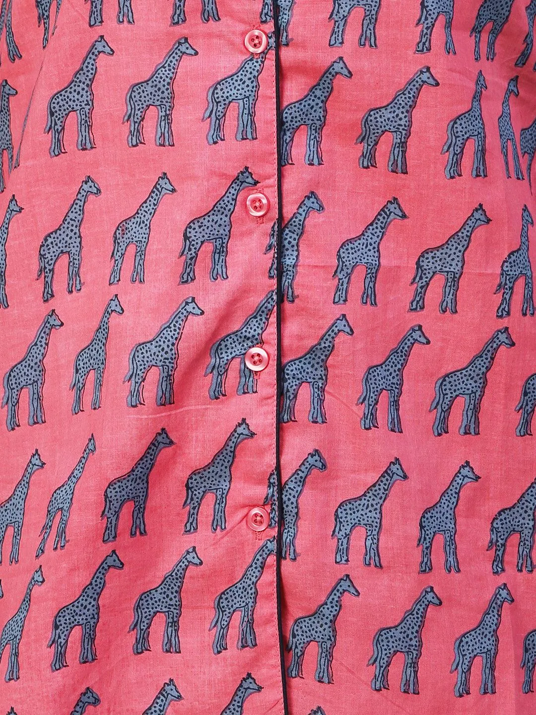 Animal Printed Shirt With Matching Pants Lounge Wear Set - Pink
