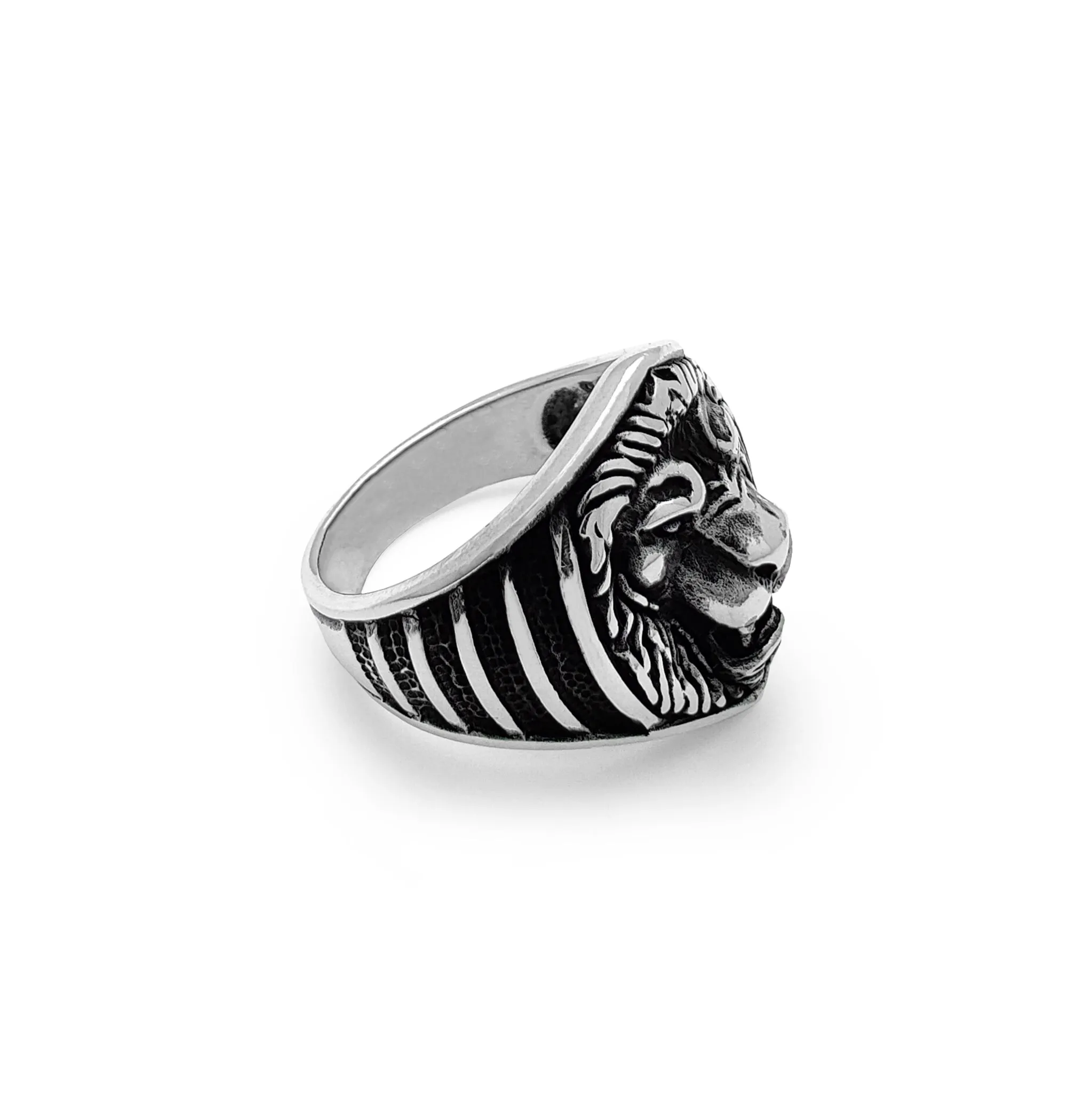 Antique Finish Lion Head Ring (Silver)