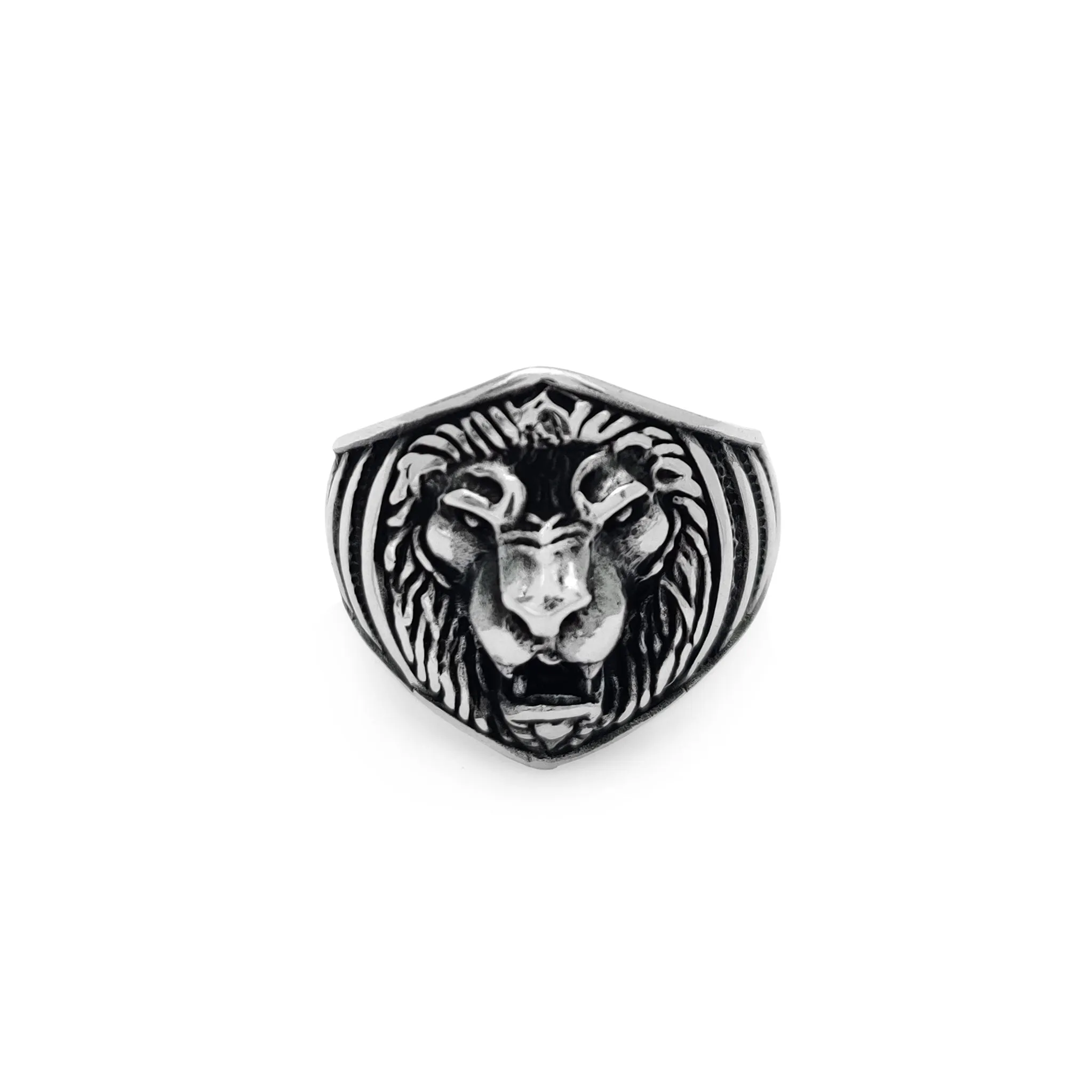 Antique Finish Lion Head Ring (Silver)