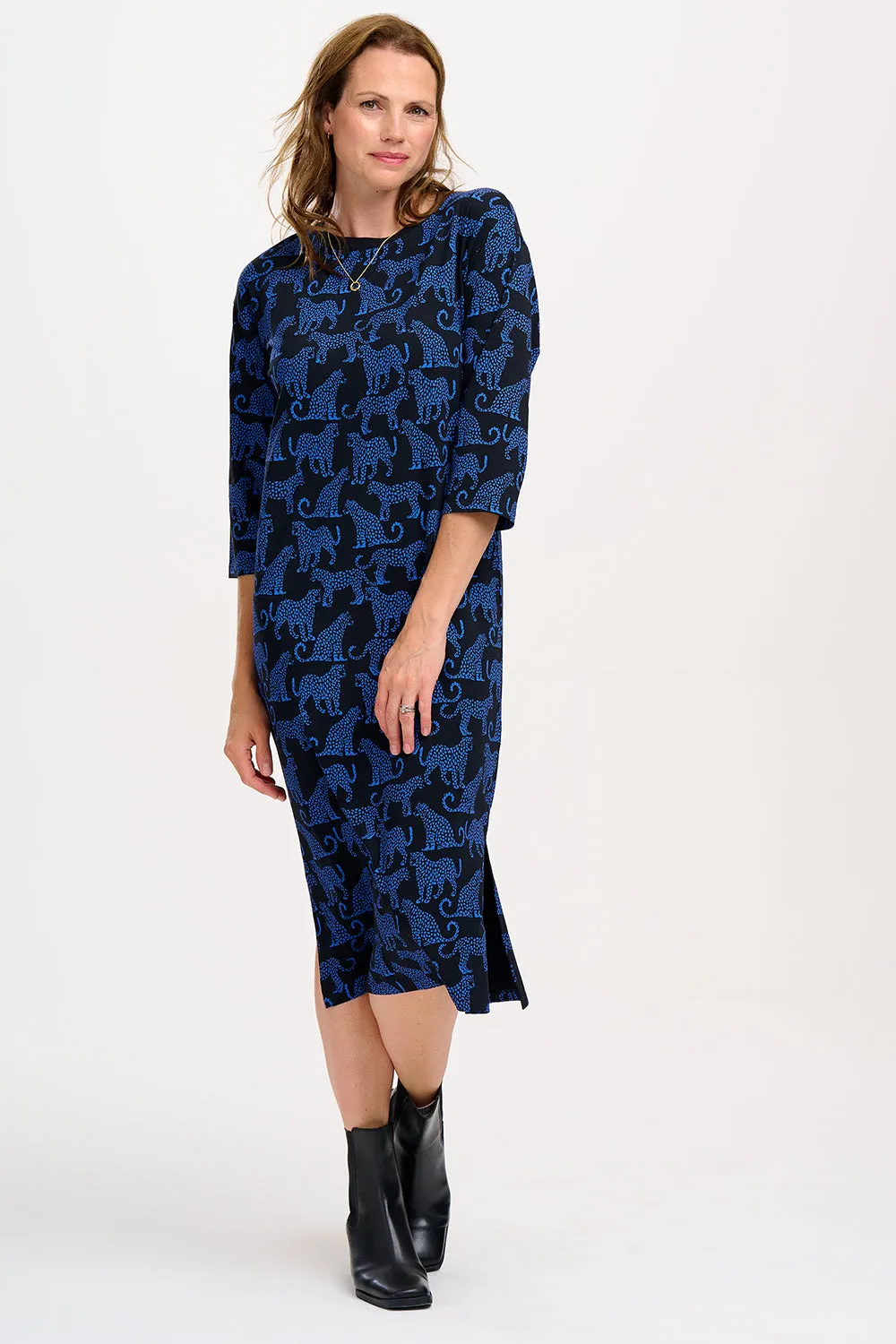 Ashanti Dress - Black/Blue, Leopard Spots