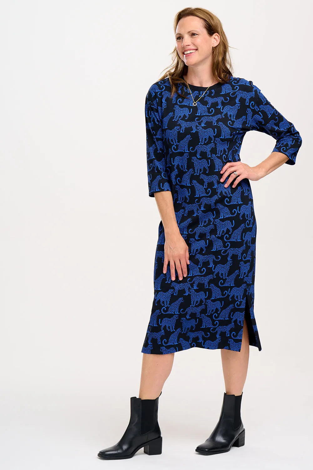 Ashanti Dress - Black/Blue, Leopard Spots