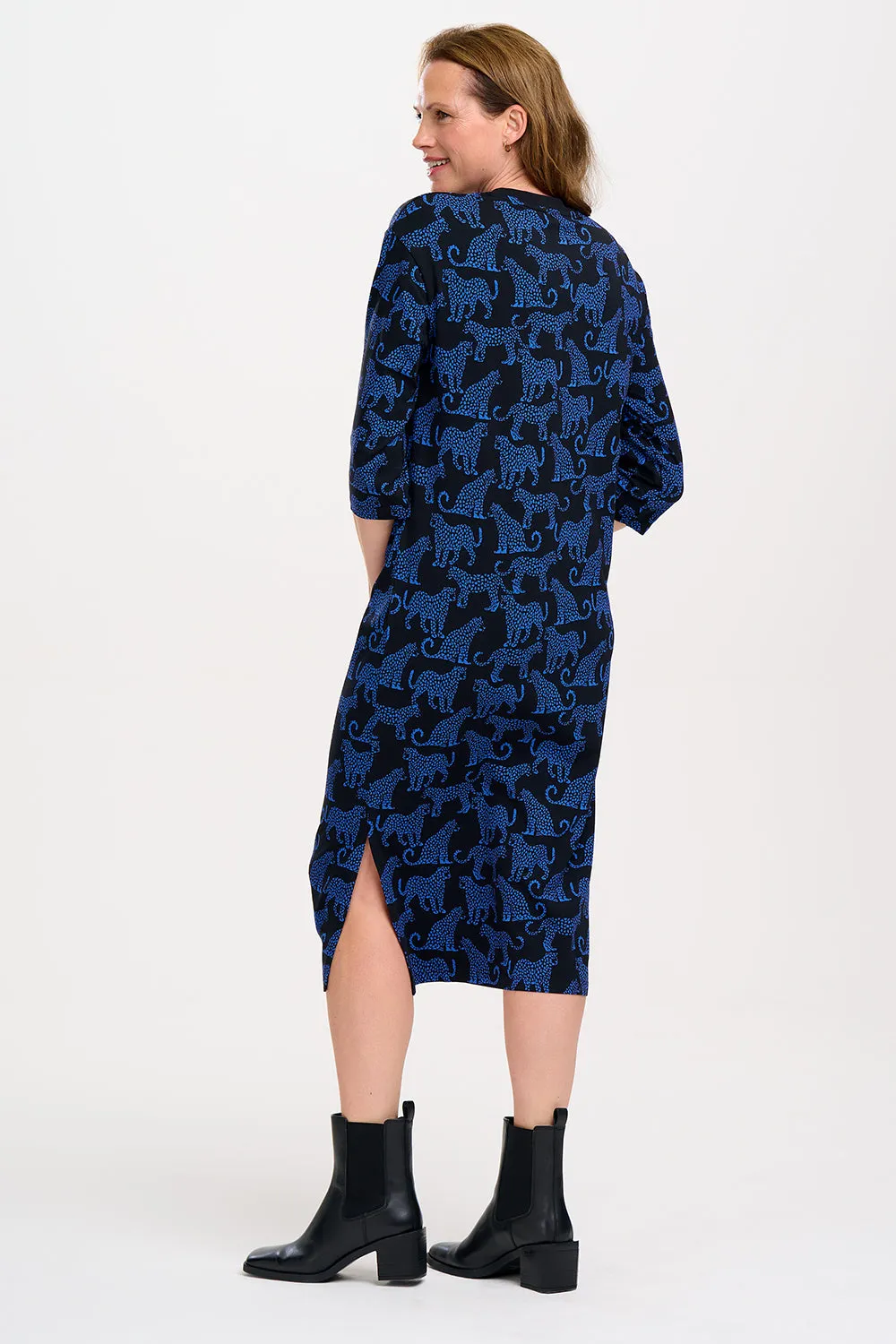 Ashanti Dress - Black/Blue, Leopard Spots