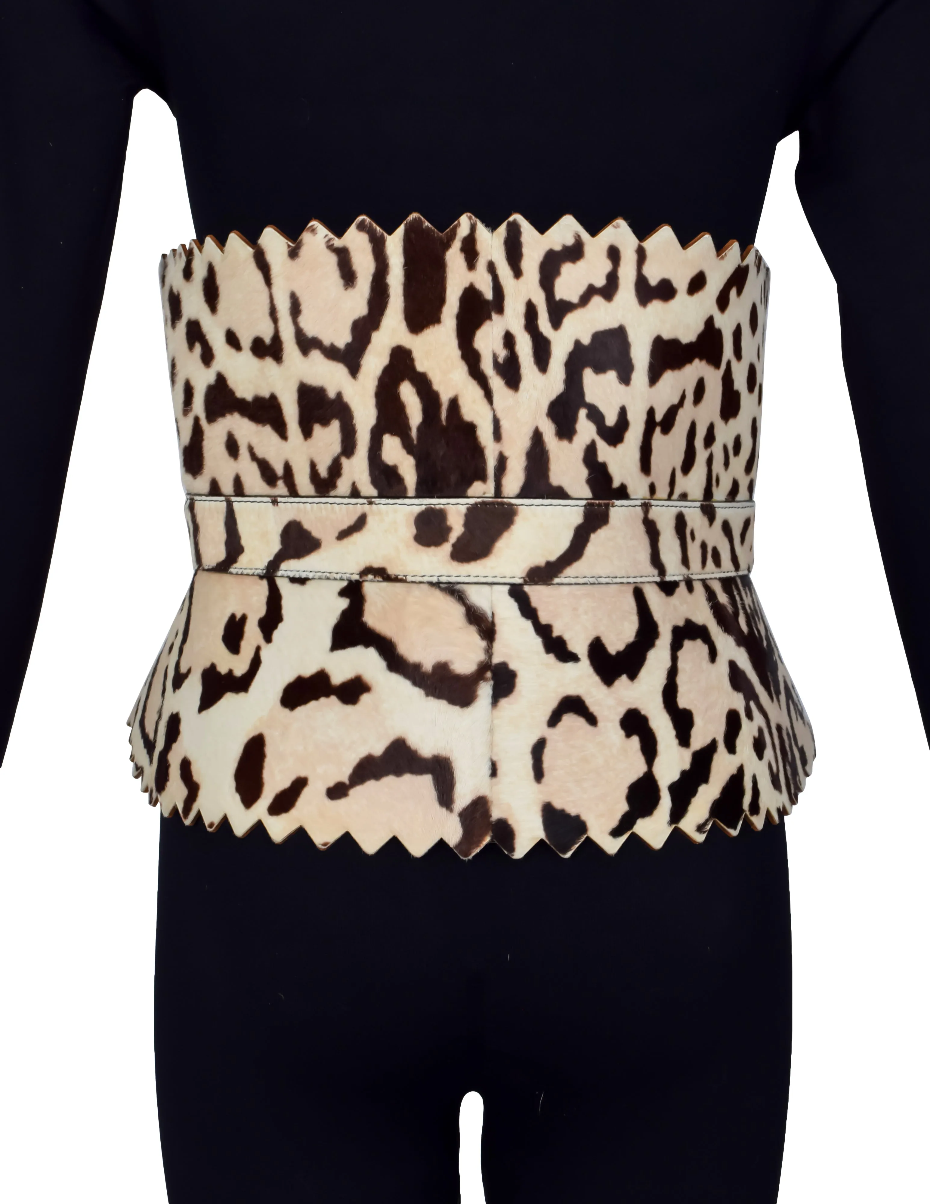 Azzedine Alaia Vintage Ultra Wide Leopard Painted Pony Hair Sculpted Belt