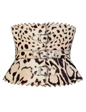 Azzedine Alaia Vintage Ultra Wide Leopard Painted Pony Hair Sculpted Belt