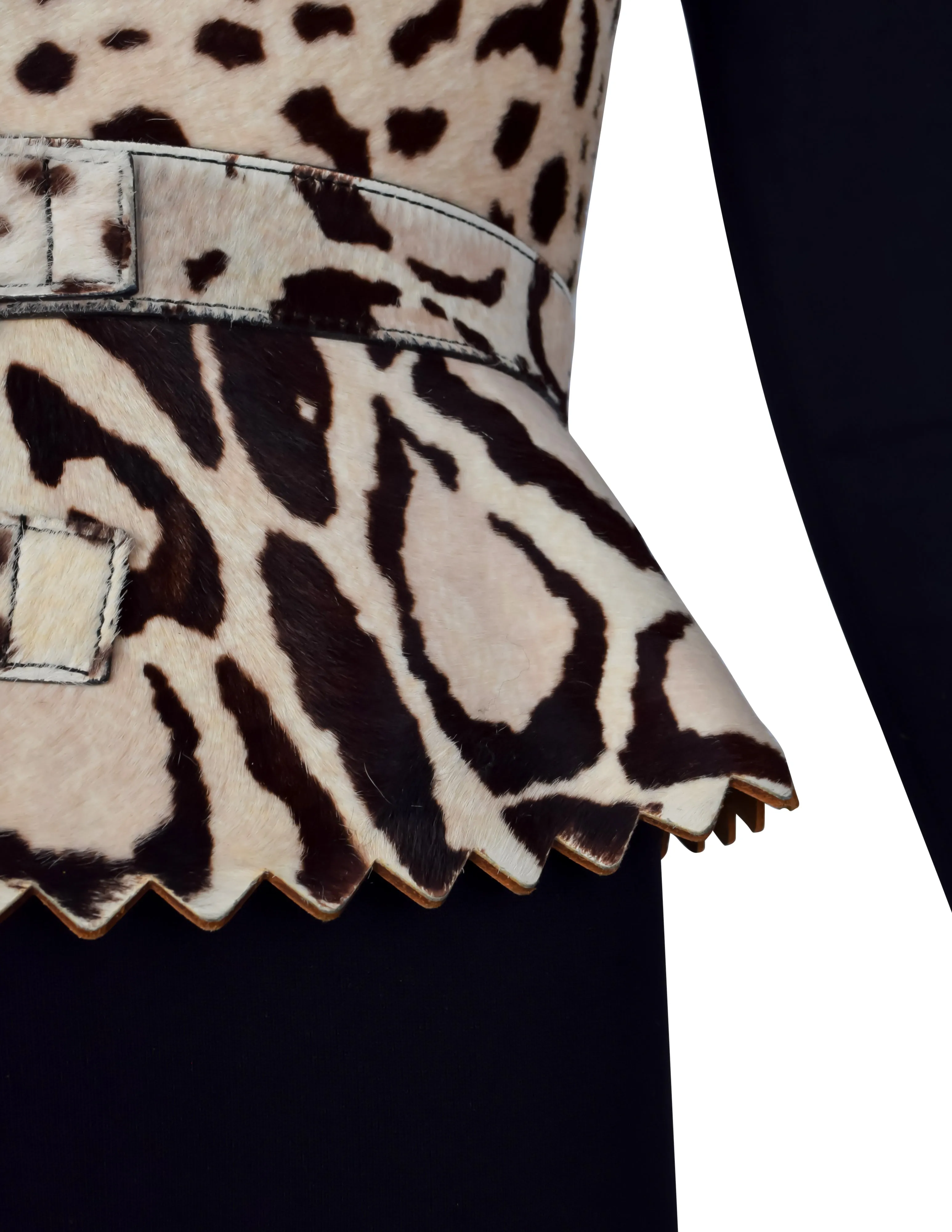 Azzedine Alaia Vintage Ultra Wide Leopard Painted Pony Hair Sculpted Belt