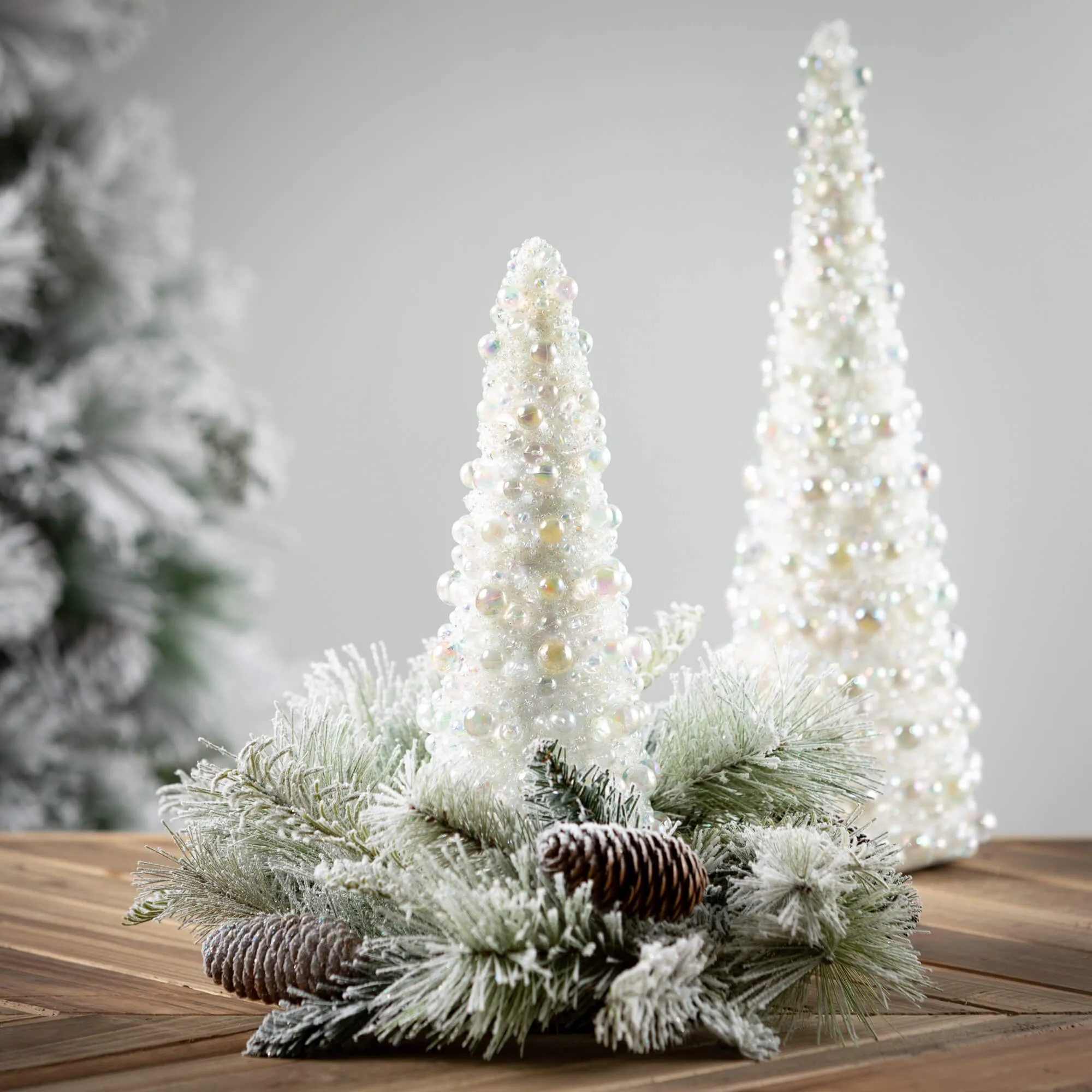 Beaded Pearl Cone Tree Set 2