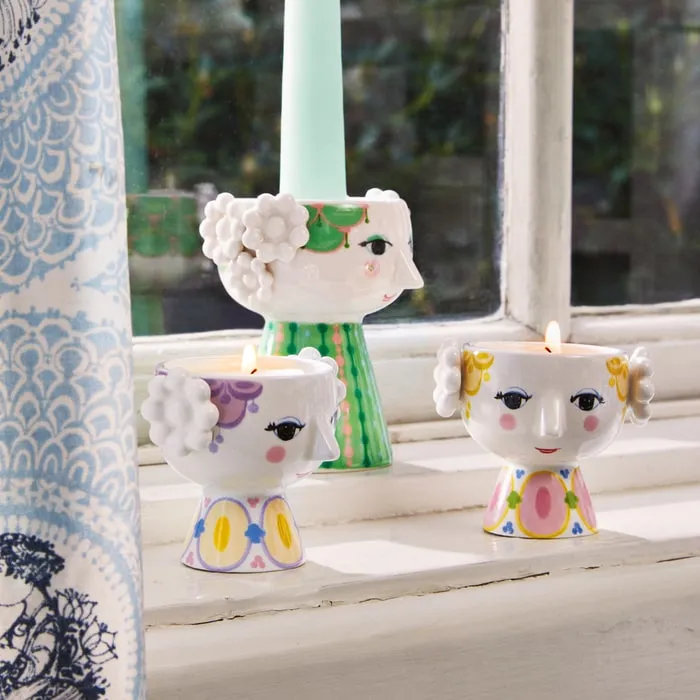 Bjørn Wiinblad Eva Tealight Holder, Yellow/Lavender, Ø: 2.6'', 2 pcs.