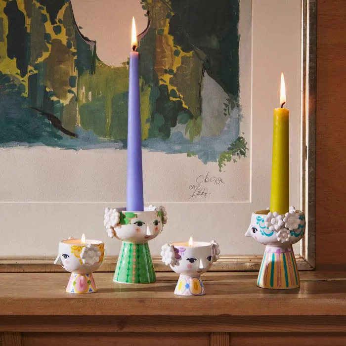 Bjørn Wiinblad Eva Tealight Holder, Yellow/Lavender, Ø: 2.6'', 2 pcs.