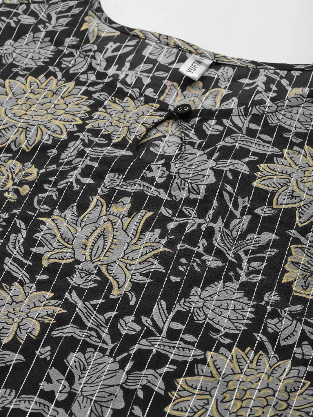 Black & Grey Floral Printed Dupatta Set