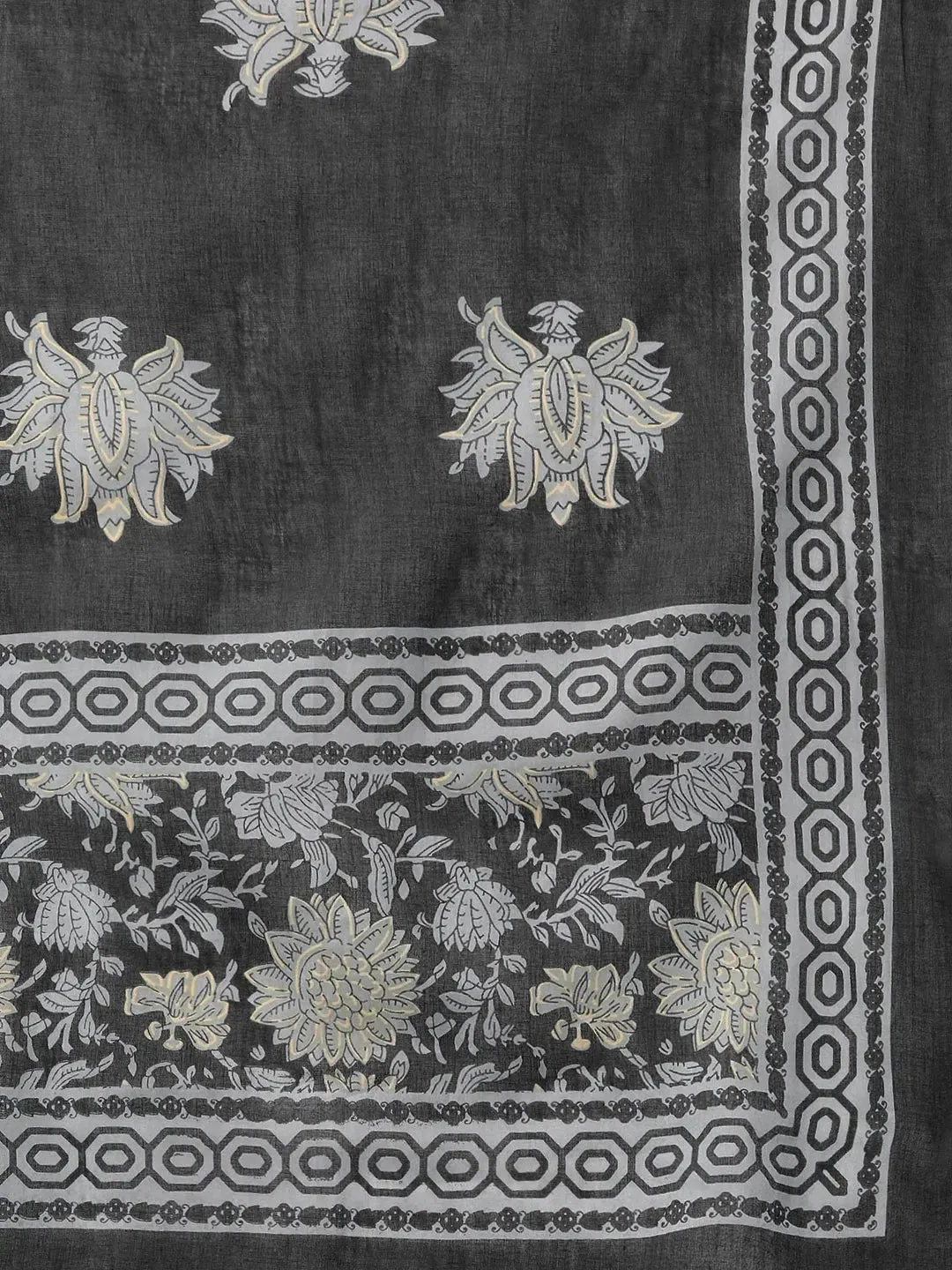 Black & Grey Floral Printed Dupatta Set
