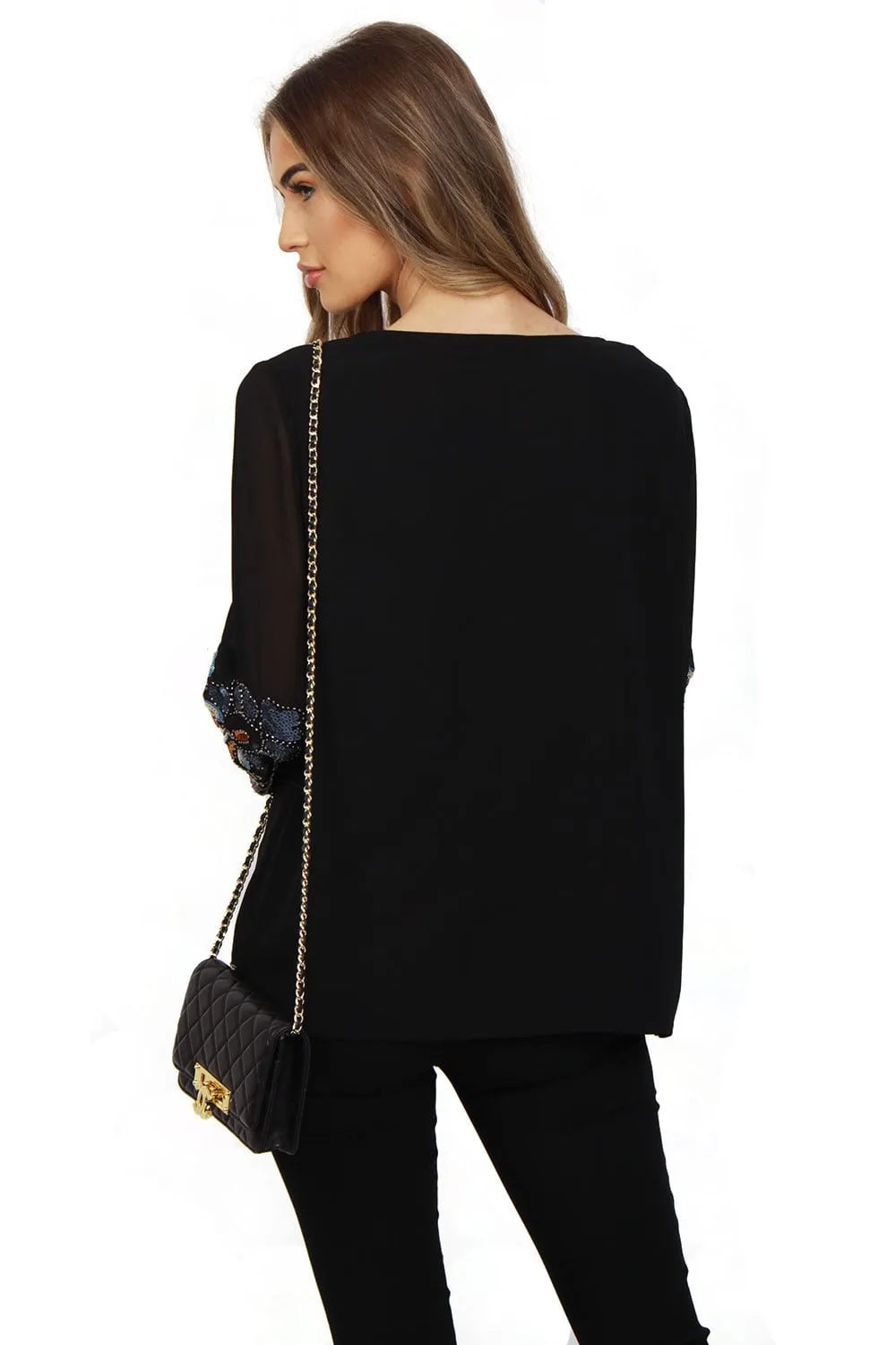 Black Color Embellished Over sized Top