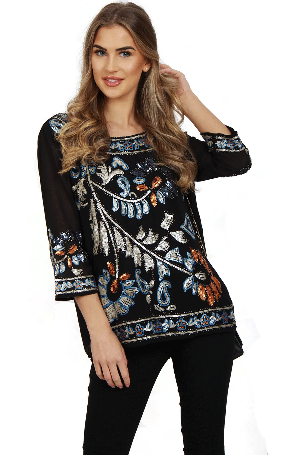 Black Color Embellished Over sized Top