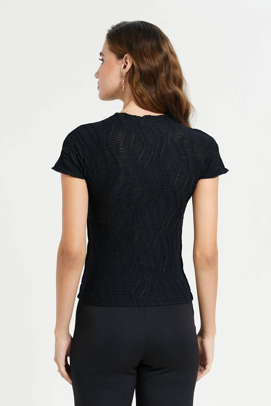 Black Textured Jersey Top
