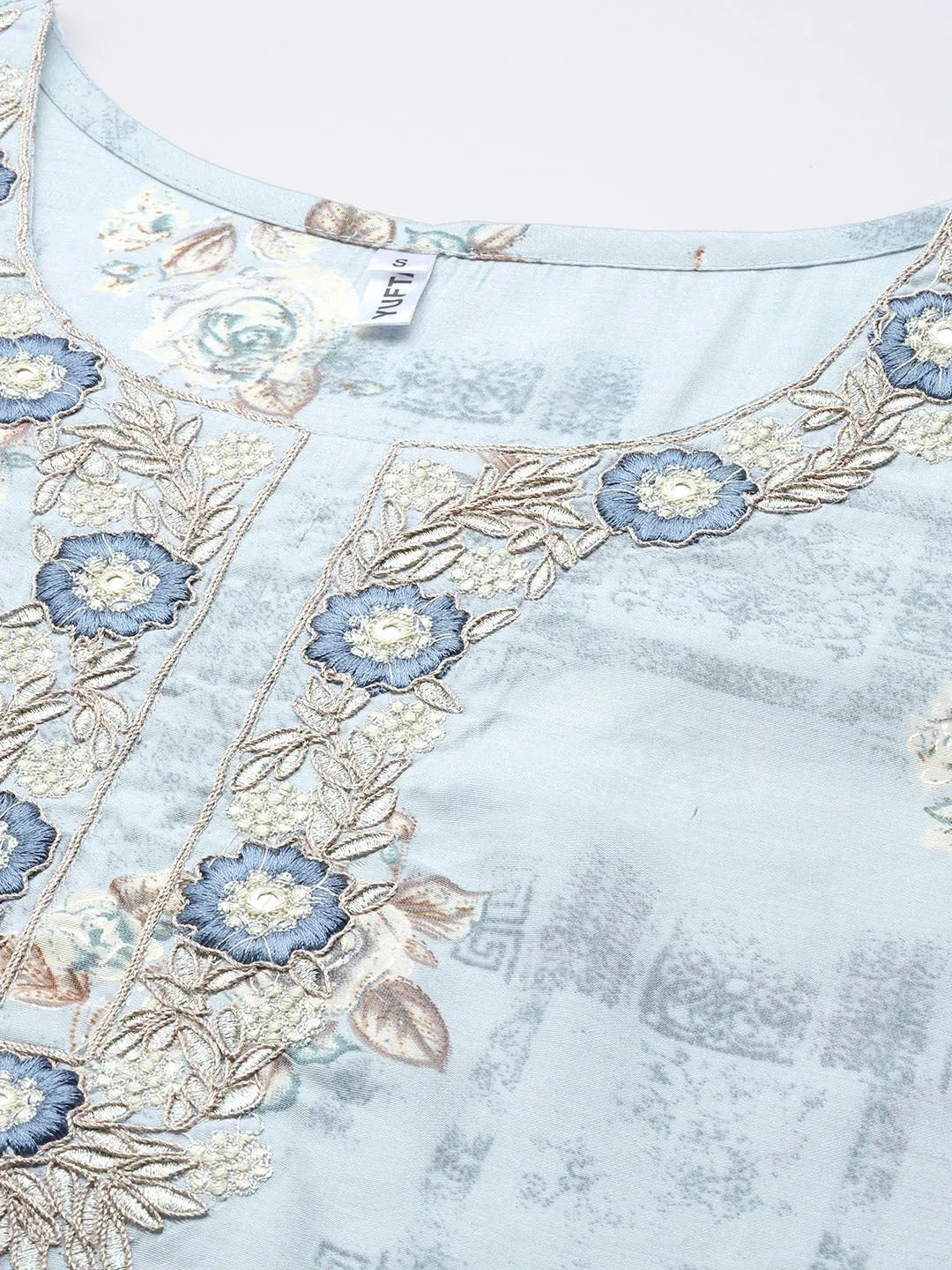 Blue Floral Printed Silk Dupatta Set