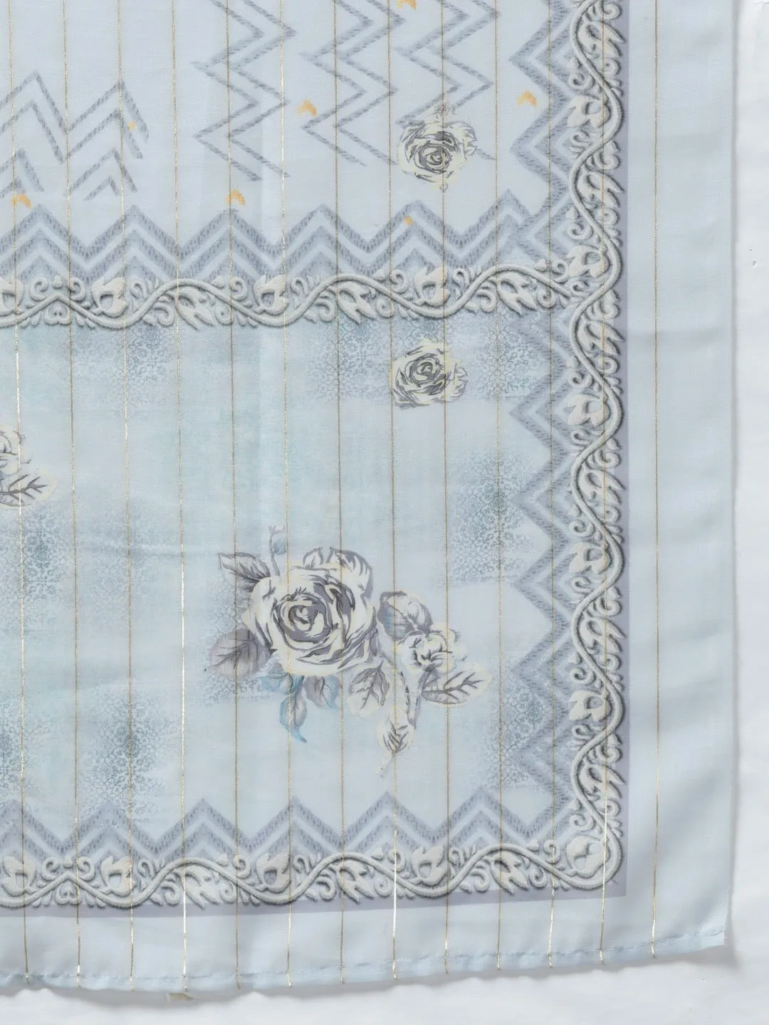 Blue Floral Printed Silk Dupatta Set