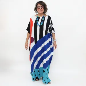 Blue Polka Dot and Stripe Gallery Kaftan