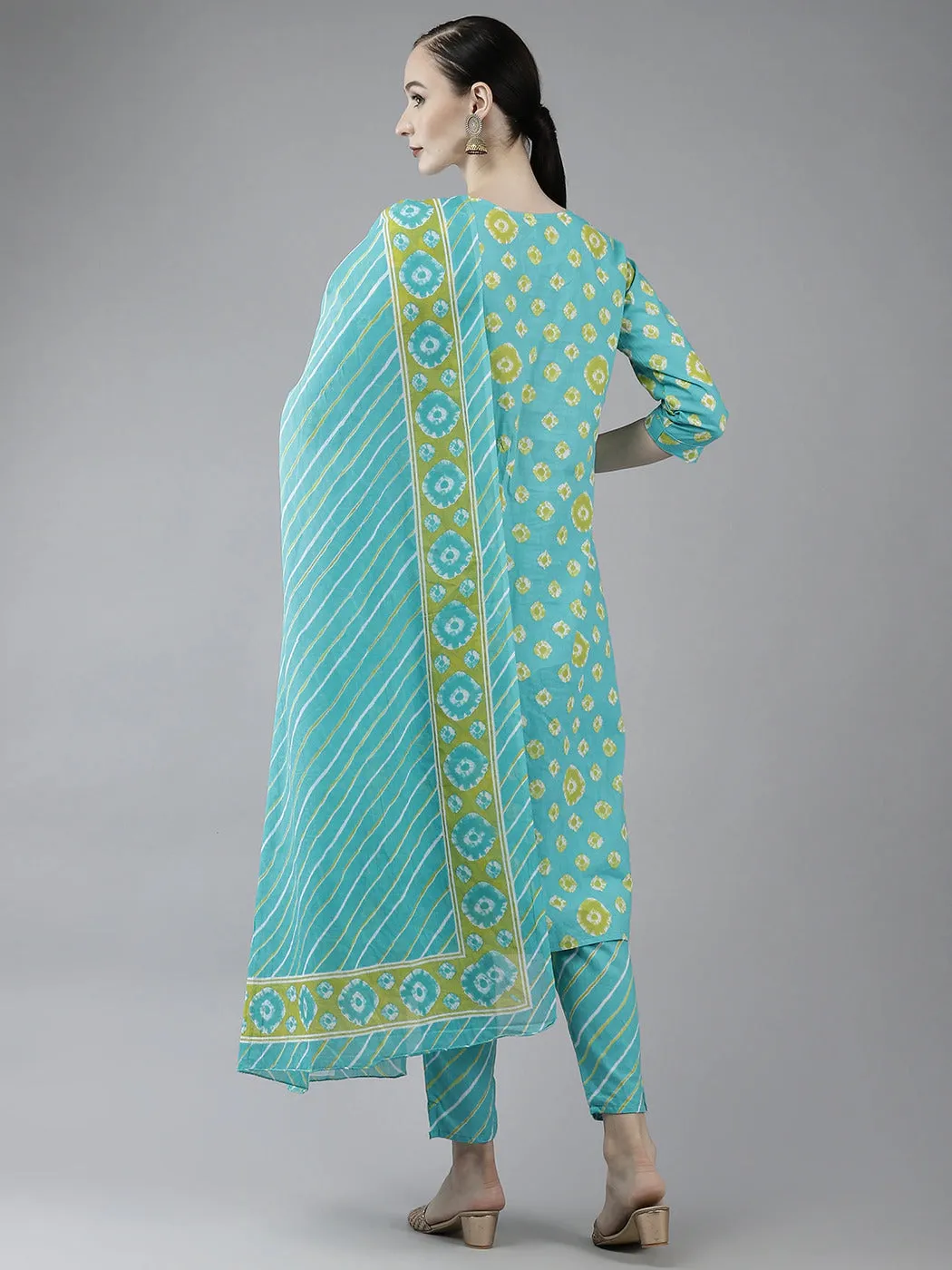 Blue Printed Cotton Dupatta Set