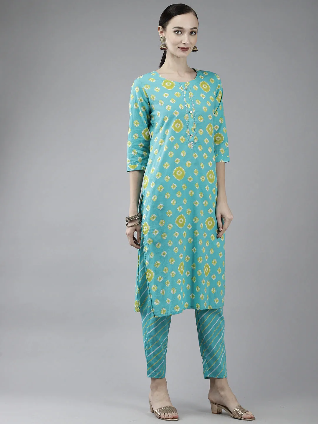 Blue Printed Cotton Dupatta Set