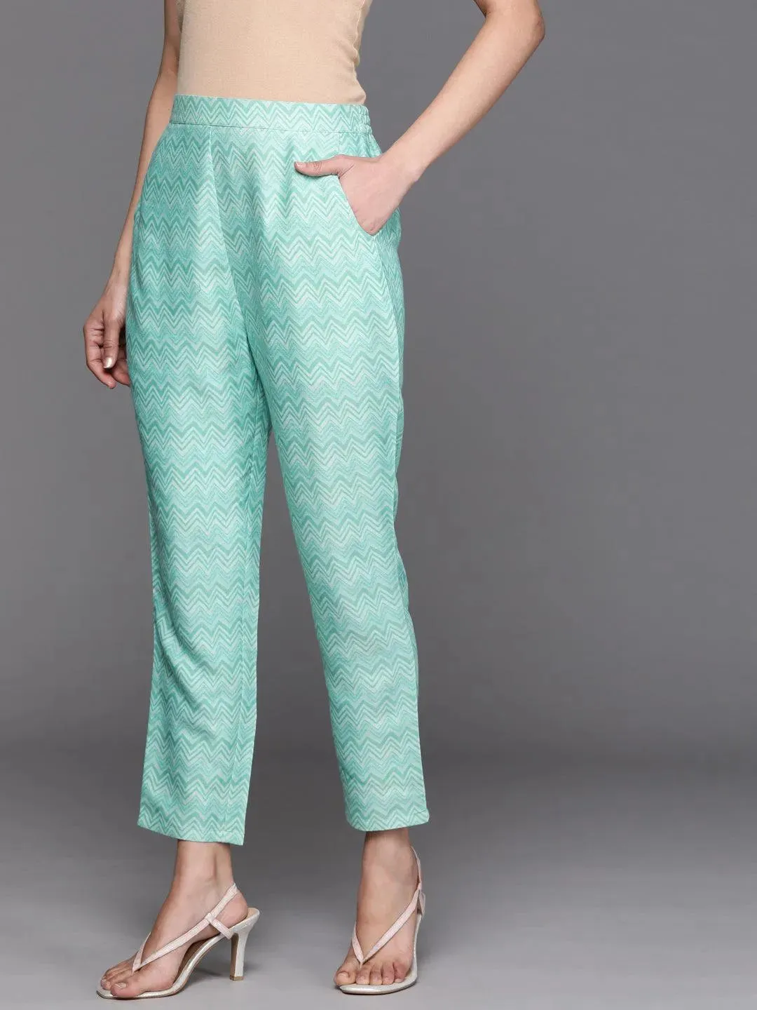 Blue Printed Rayon Trousers