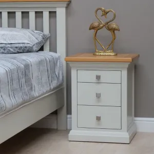 Cotswold 3 Drawer Bedside Table in Light Grey w/ Oak Top