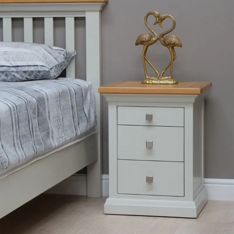 Cotswold 3 Drawer Bedside Table in Light Grey w/ Oak Top