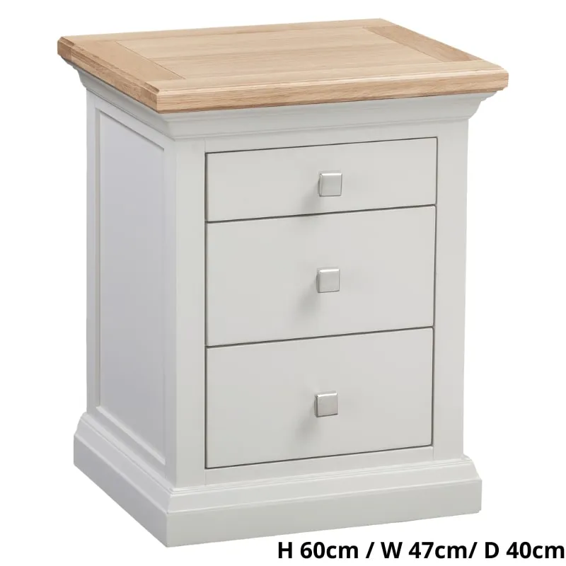 Cotswold 3 Drawer Bedside Table in Light Grey w/ Oak Top