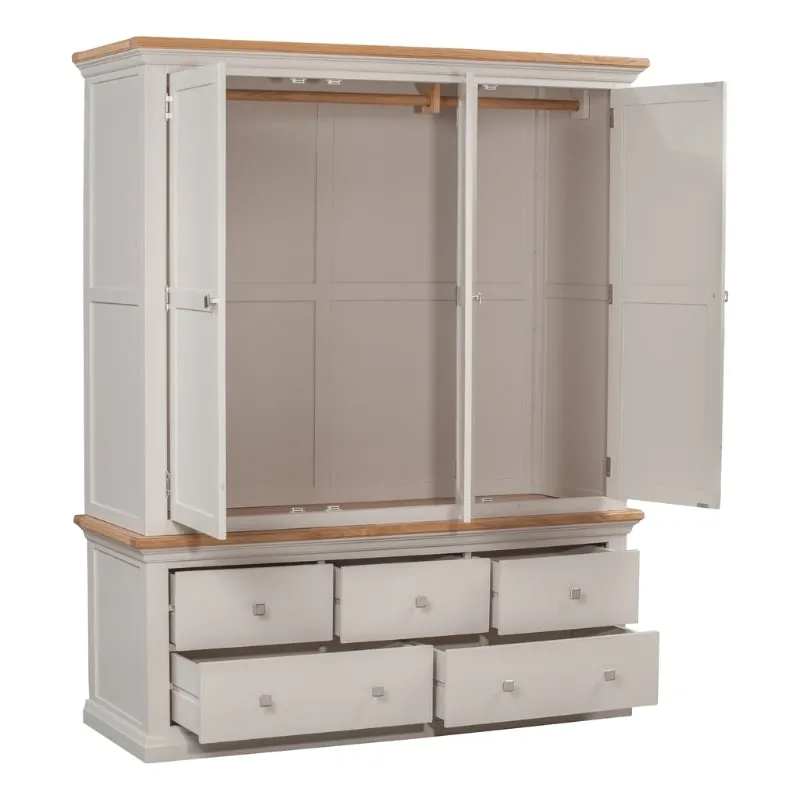 Cotswold Triple Wardrobe in Light Grey w/ Lacquered Oak Top