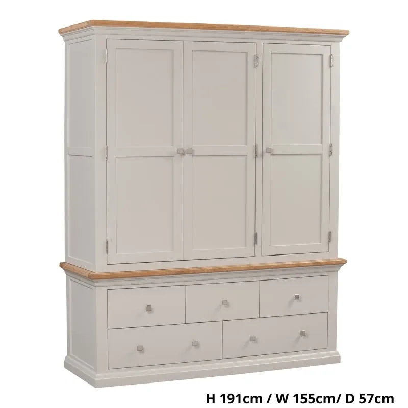 Cotswold Triple Wardrobe in Light Grey w/ Lacquered Oak Top