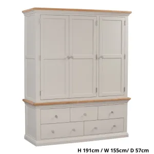Cotswold Triple Wardrobe in Light Grey w/ Lacquered Oak Top