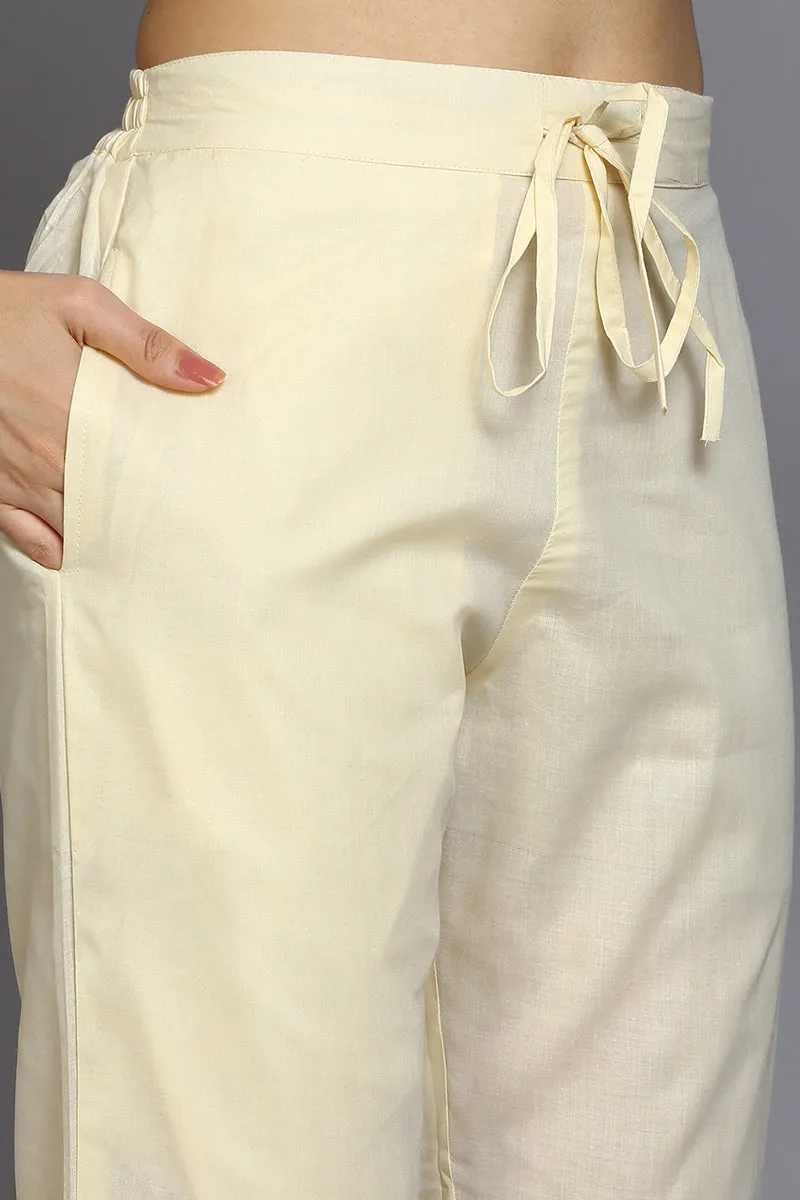 Cotton Blend Lemon Yellow Printed Straight Kurta Pant With Dupatta