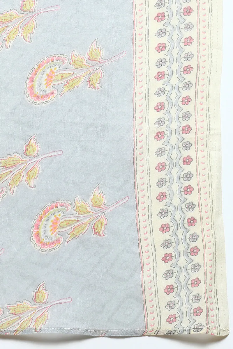 Cotton Blend Lemon Yellow Printed Straight Kurta Pant With Dupatta
