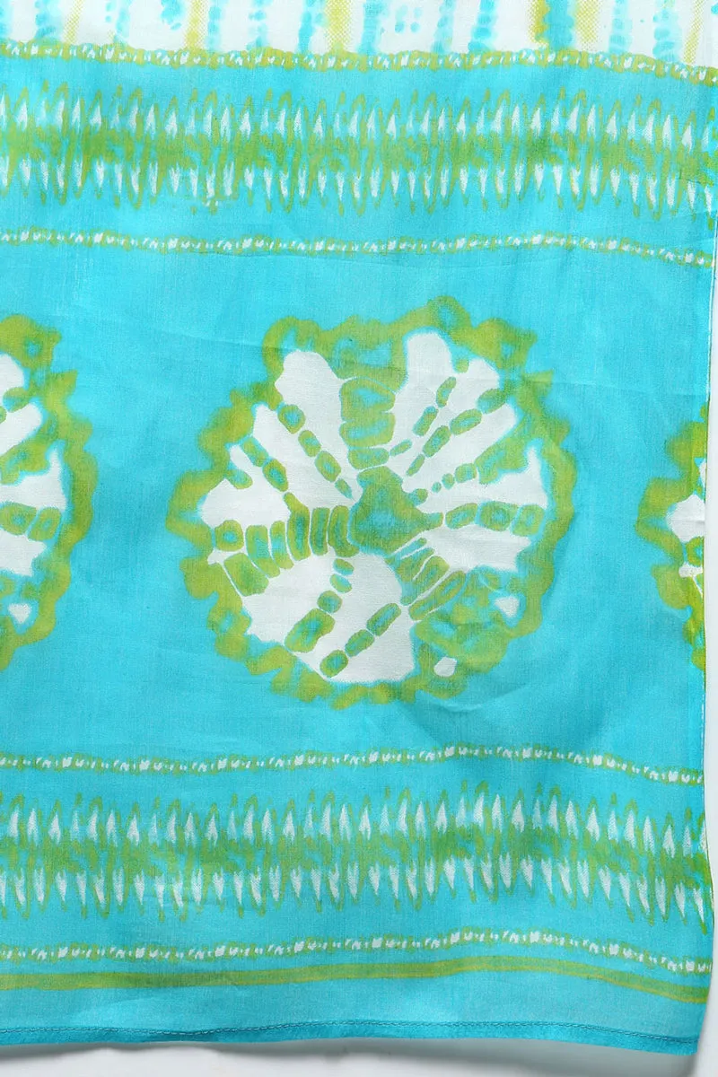 Cotton Blue Bandhani Printed Straight Kurta Pant With Dupatta