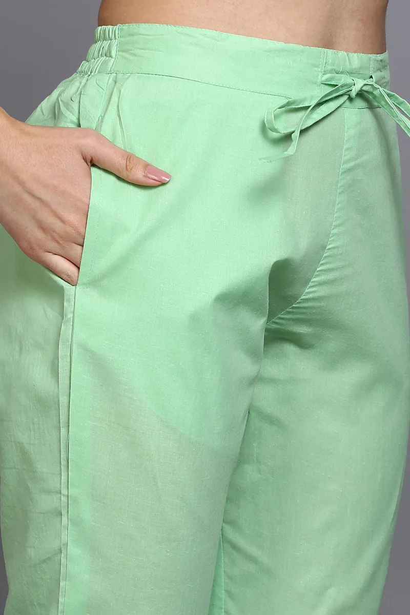 Cotton Green Printed Straight Kurta Pant With Dupatta