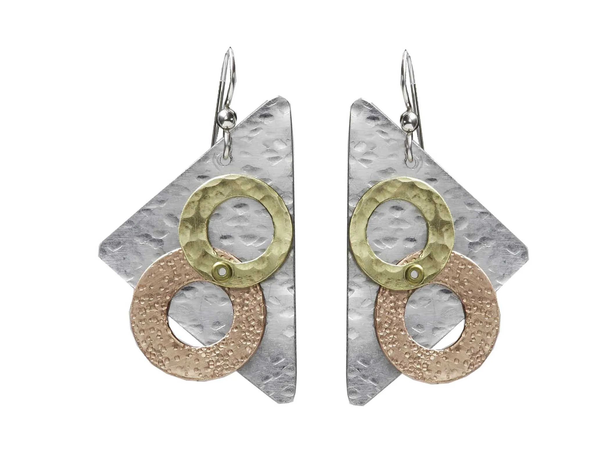 DARE Mixed Metal Triangle Shaped Dangle Metal Earrings from the SCULPTURAL Collection