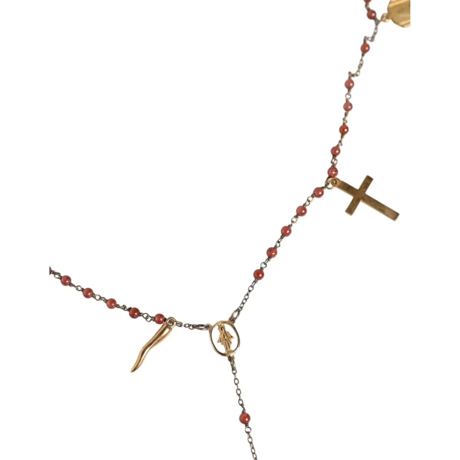 Dolce & Gabbana Gold Chain Brass Beaded Rosary Cross Pendant Necklace