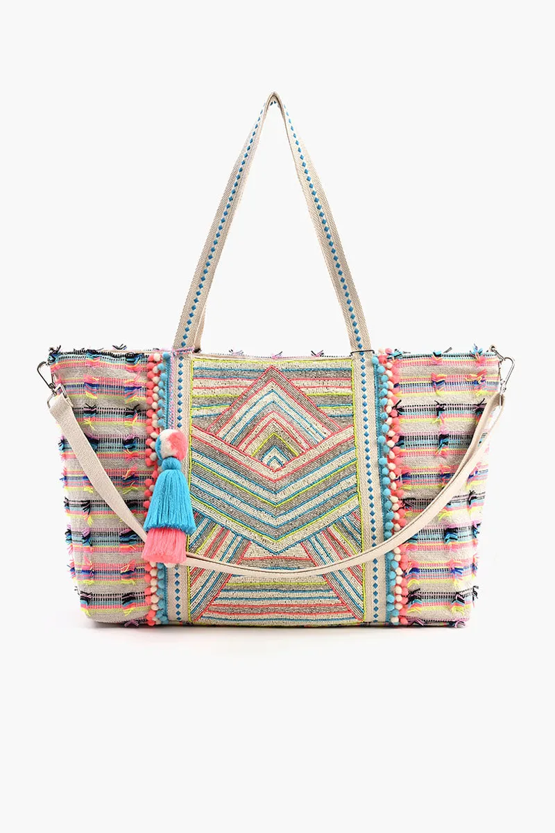 Embellished Tote with Pouch & Coin Neon