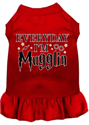 Everyday I'm Mugglin Screen Print Dog Dress Red Lg (14)