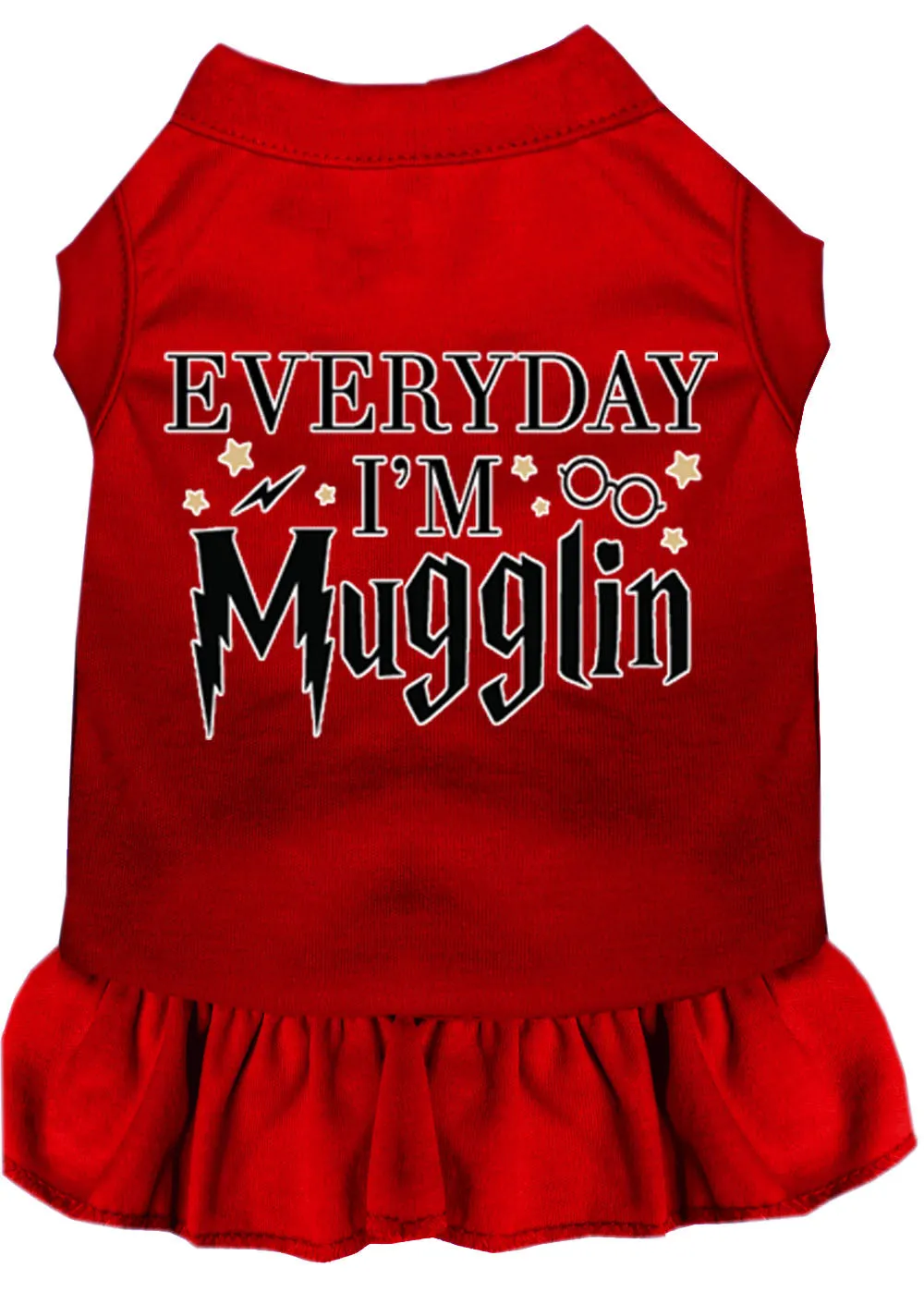 Everyday I'm Mugglin Screen Print Dog Dress Red Lg (14)