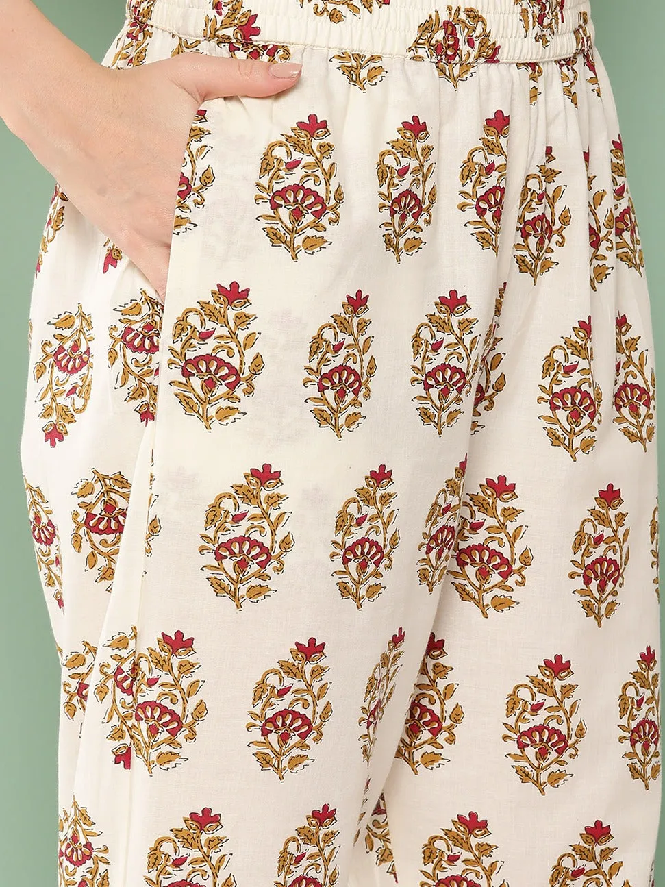 Floral Angrakha Cotton Kurta Dupatta Set